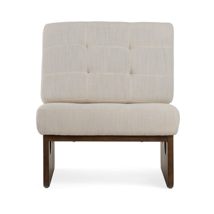 27 Inch Accent Chair, Cushioned Tufted Back, Open Panel Frame, Beige, Brown