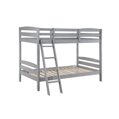 Hina Bunk Bed, Angled Ladder, Sturdy Slat Design, Solid Wood – Grey