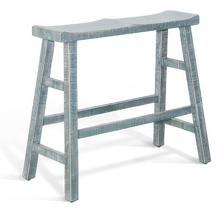 Rena Bar Height Bench, 33 Inch Rustic Seagrass Green Mahogany Wood