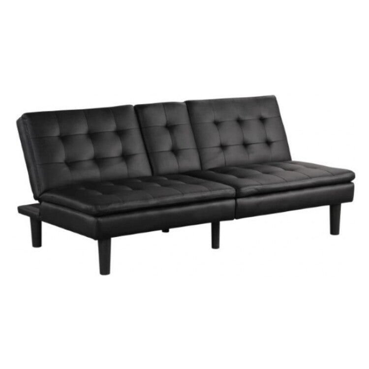 Berie Futon Sofa Bed, Drop-Down Tray, Cupholder, Black Faux Leather