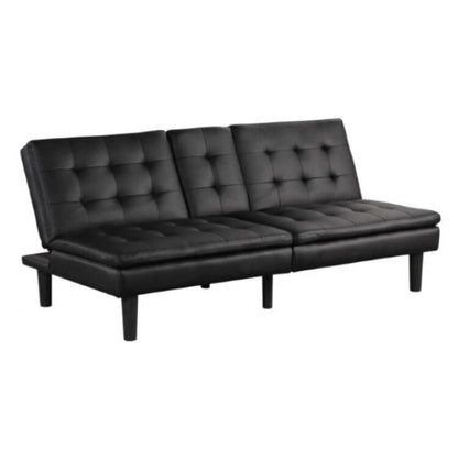 Berie Futon Sofa Bed, Drop-Down Tray, Cupholder, Black Faux Leather