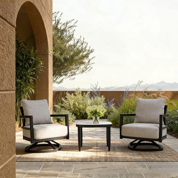 Paom 3pc Outdoor Pallet Cushion Set, Plush Patio Black Oxford Fabric