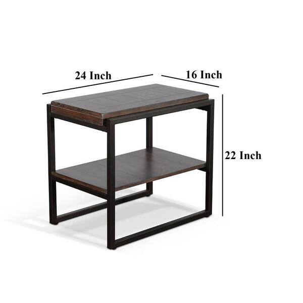 Anva Side End Table, Dark Brown Mahogany, Shelf, Rectangular 24 Inch