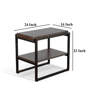 Anva Side End Table, Dark Brown Mahogany, Shelf, Rectangular 24 Inch