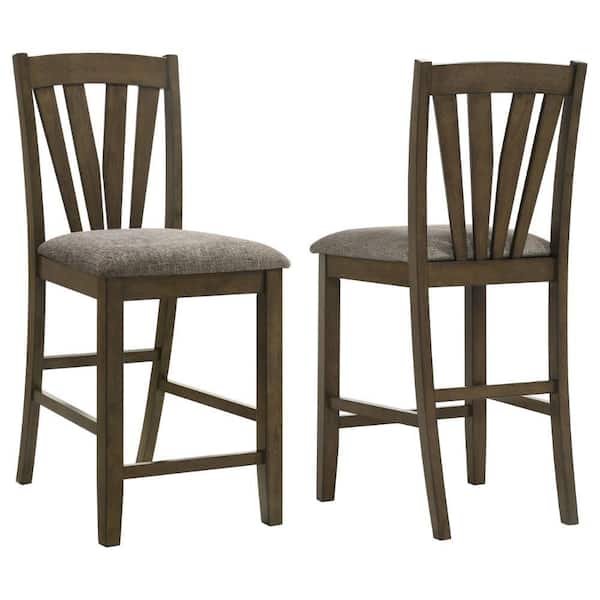 Kana Counter Height Chair Set of 2, Gray Fabric, Brown Wood Frame