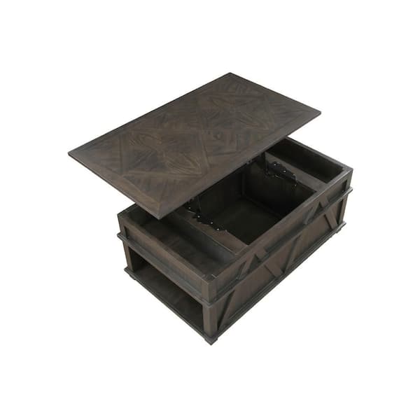Leky Coffee Table, 44 Inch, 1 Lift Top with Shelf Underneath, Brown