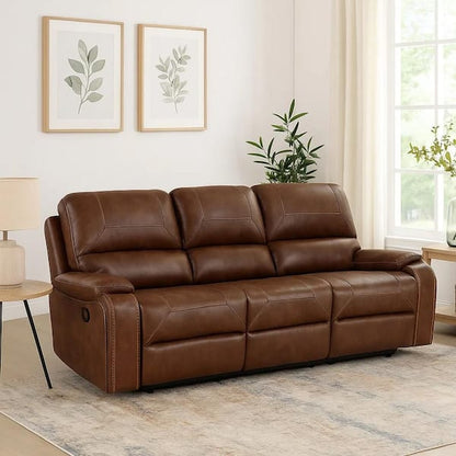 Kius Manual Recliner Chair, Brown Faux Leather, Pillow Top Arms