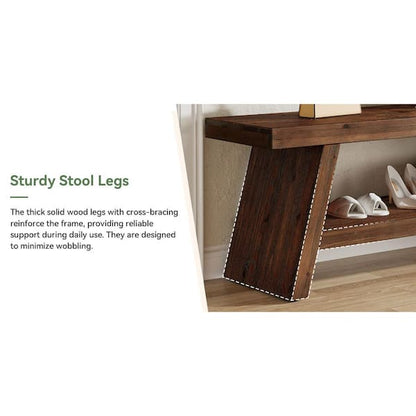 Industrial Dining Bench, Cross Brace Design Natural Brown Solid Wood