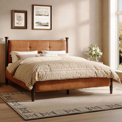 Serene Slated Wooden Full Bed In Faux Leather 12 Slats, White
