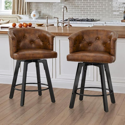 Faux Leather Upholstered Wooden Counter Height Chair with Nail head Trim, Gray and White, Set of Two