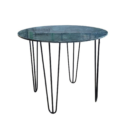 Marble Top Coffee Table with Hairpin Style Metal Legs, White and Black