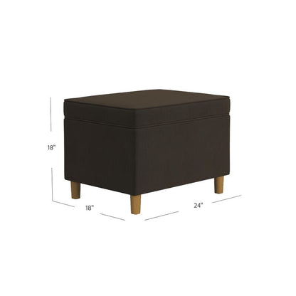 Fero Storage Ottoman, 24in Rectangular Hinged Lid, Dark Brown Velvet