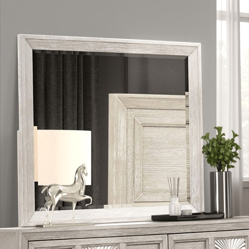 Diaz Dresser Mirror with Beveled Design, Light Gray Wood Frame 38x44