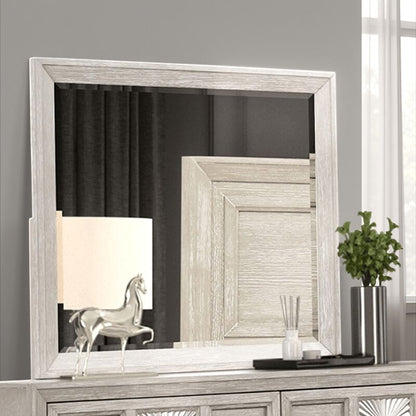 Diaz Dresser Mirror with Beveled Design, Light Gray Wood Frame 38x44