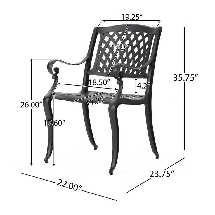 Cay Outdoor Dining Chair Set of 2, Mesh Style Back, Black Cast Aluminium