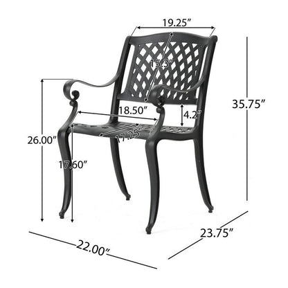 Cay Outdoor Dining Chair Set of 2, Mesh Style Back, Black Cast Aluminium