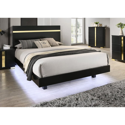 Black 1pc Full Size Bed Underbed LED Modern Bedroom Furniture Acrylic Trim Mattress Ready Bedframe