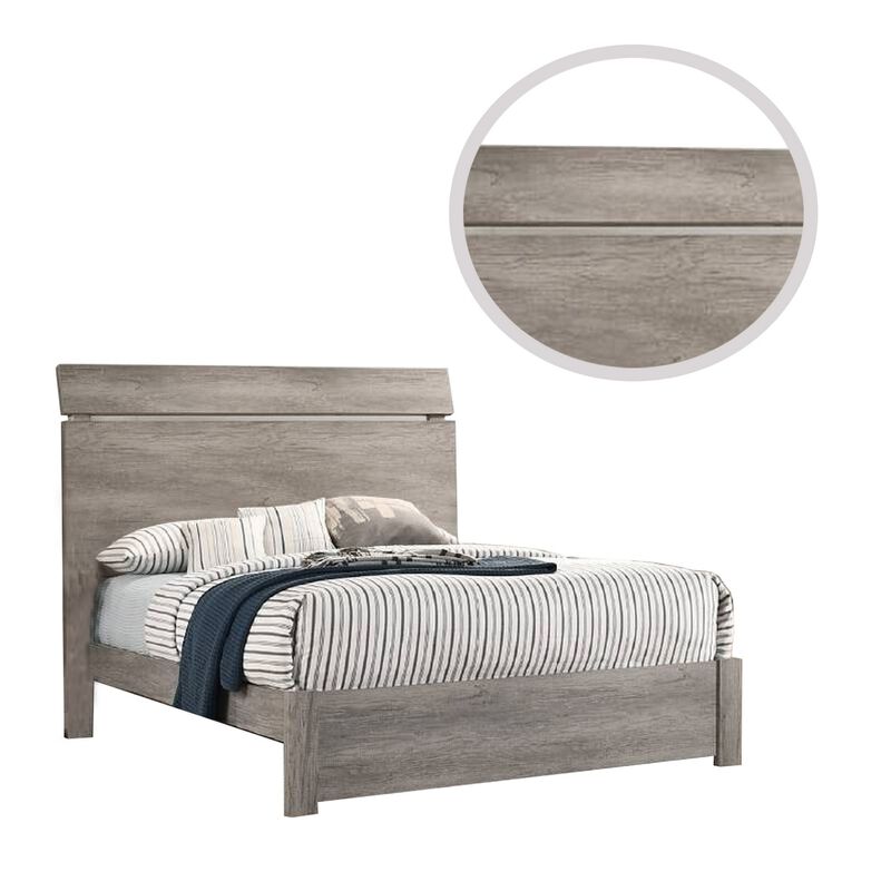 Posy Platform Queen Size Bed with Split Headboard, Distressed Gray Wood