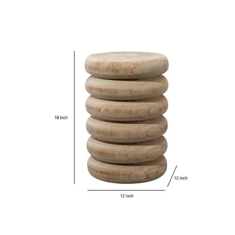 Jevy Outdoor Accent Table, 12 Inch Spiral Natural Brown Paulownia Wood