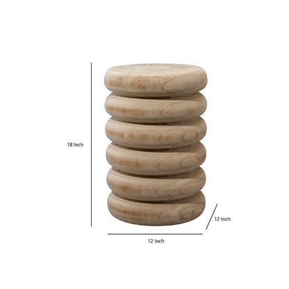 Jevy Outdoor Accent Table, 12 Inch Spiral Natural Brown Paulownia Wood
