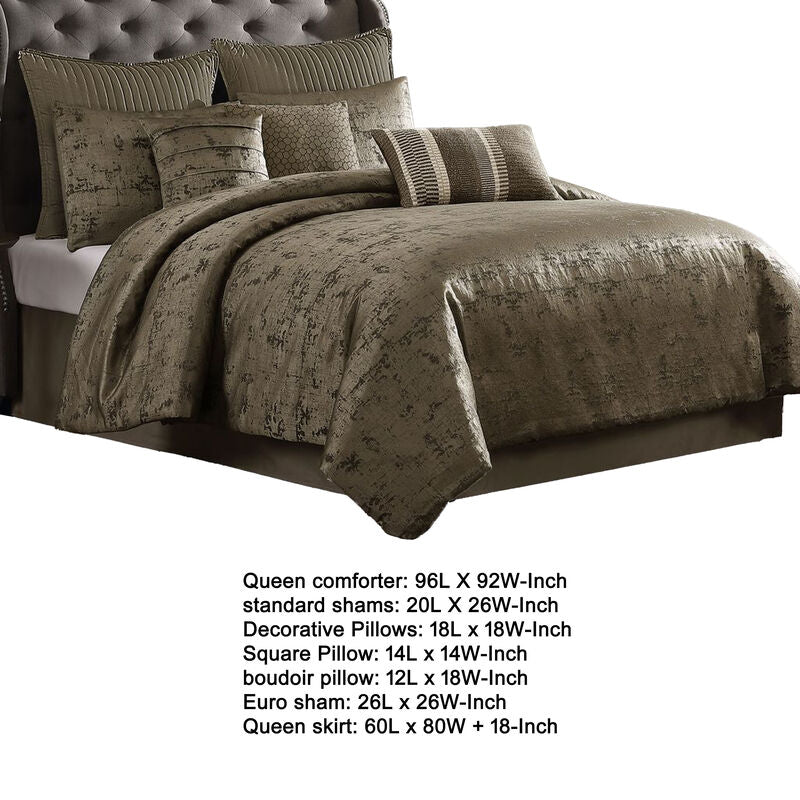 Beny 9pc King Size Comforter Set, Traditional Gold Woven Jacquard