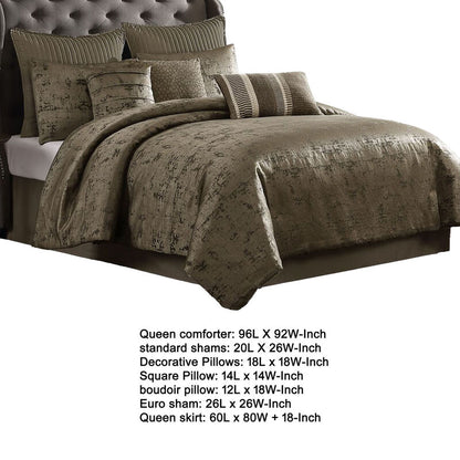Beny 9pc King Size Comforter Set, Traditional Gold Woven Jacquard