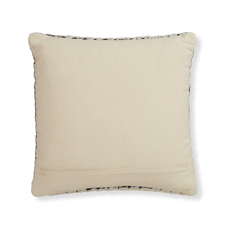 Throw Pillow Set of 4, 20 Inch, Cotton, Woven Striped Design, Beige, Black