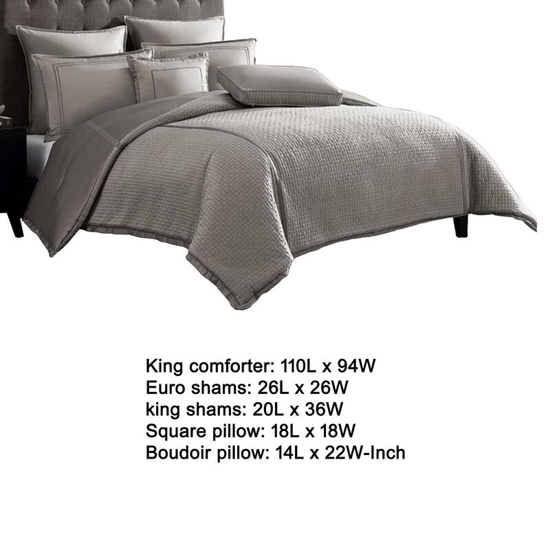 Loi 7pc Comforter Set with Pillows, Shams Reversible Gray Silver – King