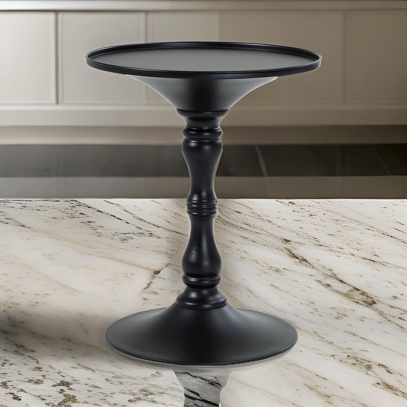 Wowi 23 Inch Side End Table, Round Hourglass Turned Base, Black Finish