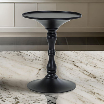 Wowi 23 Inch Side End Table, Round Hourglass Turned Base, Black Finish