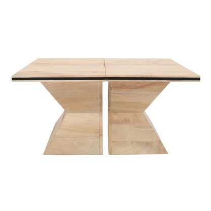 34 Inch Coffee Table, Handcrafted 2 Piece Split Design with Hourglass Base, White Washed Natural Mango Wood