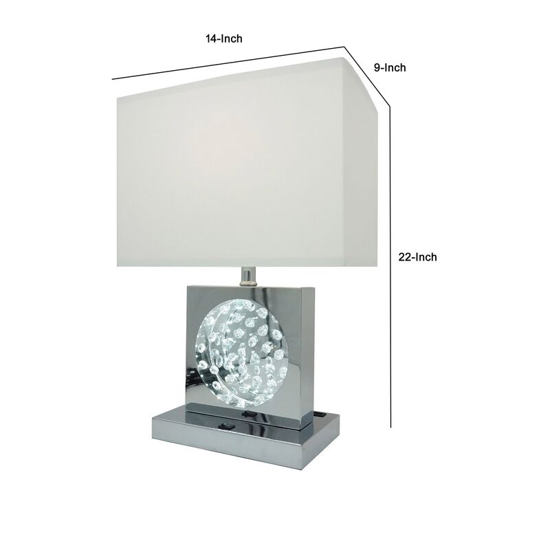 Rohi 22 Inch Table Lamp, White Fabric Shade, Chrome Base, LED Accents