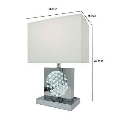 Rohi 22 Inch Table Lamp, White Fabric Shade, Chrome Base, LED Accents