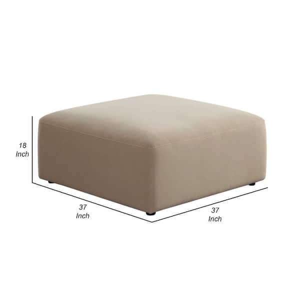 Zey Modular Ottoman, 37 Inch Square, Light Camel Brown Velvet