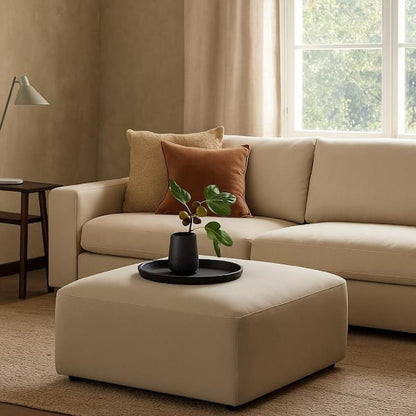 Zey Modular Ottoman, 37 Inch Square, Light Camel Brown Velvet