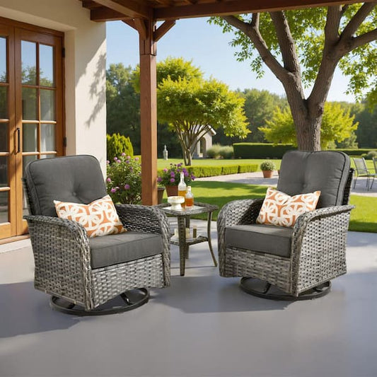 Noa 3pc Outdoor Fire Pit Counter Height Set w Swivel Chairs, Black Gray