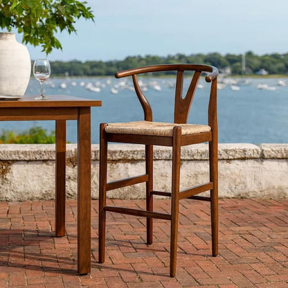 Cera Wishbone Barstool Chair, Handwoven Rope Seat, Natural Brown Wood