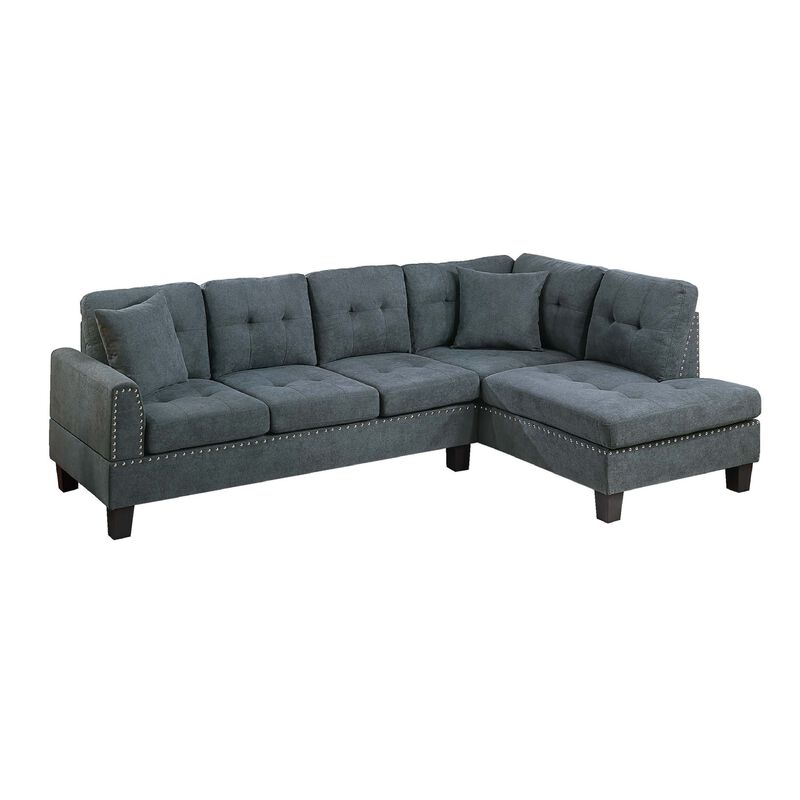 Dema 2pc Sectional Sofa Set, Chaise, 2 Pillows, Textured Velvet – Black