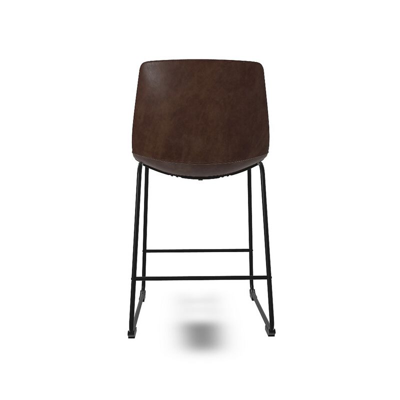 Tia Counter Height Chair Set of 2, Brown Faux Leather, Bucket Seat