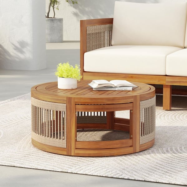 Penny Outdoor Side End Table, 19 Inch Glass Top, Black Rope Woven Base