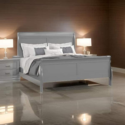 Ryla Twin Size Bed, Sleigh Panel Headboard, Classic Light Gray Solid Wood