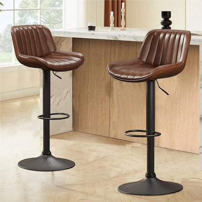 Core Set of 2 Swivel Counter Stool Chairs, Brown, Black Faux Leather
