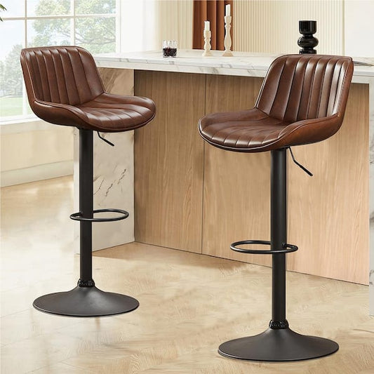 Core Set of 2 Swivel Counter Stool Chairs, Brown, Black Faux Leather
