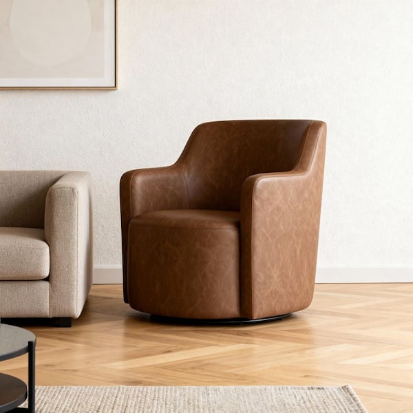 Live Accent Chair, Cushioned Seat, White Faux Leather, Espresso Brown Wood