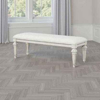Miamy Bench, Cream White Wood Frame, Textured Fabric, 55 Inch