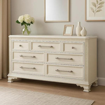 Miamy Vanity Set, 6 Drawers, Padded Stool, LED Mirror, Creamy White