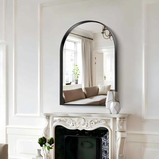 Arched wall mirror with a black deep frame, 24x36 inches, bathroom mirror