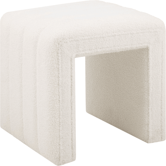 Modern white teddy velvet ottoman footrest vanity stool for makeup room or living space