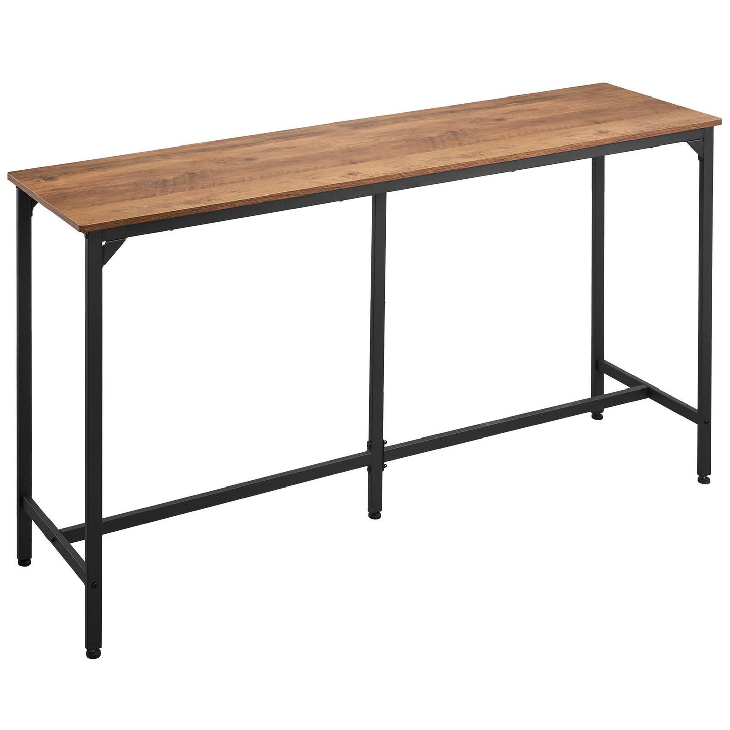 Bar table, 53-inch high-top with light brown wood top, rounded edges, black metal frame