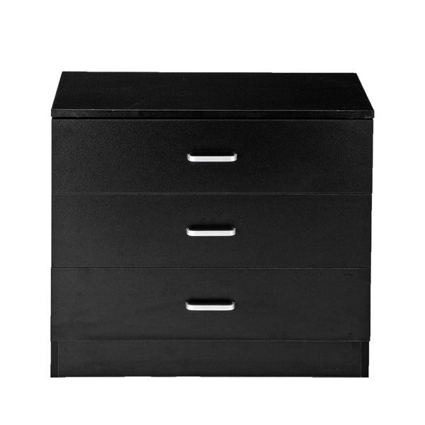 Wood Simple 3-Drawer Dresser Black by Doba with silver metal pulls